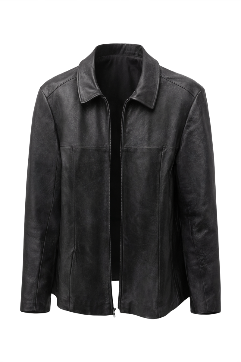 1990s Black Leather Mens Jacket - Front View