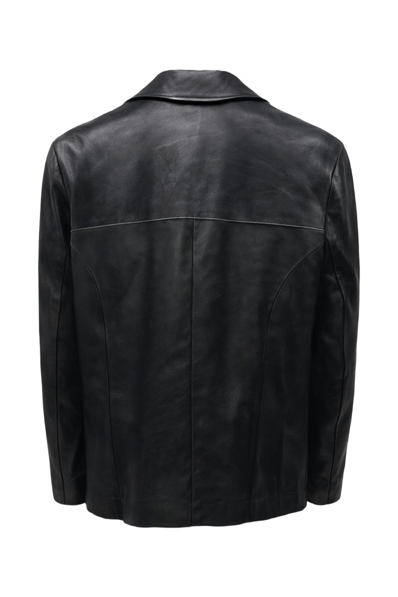 1990s Black Leather Mens Jacket - Back View