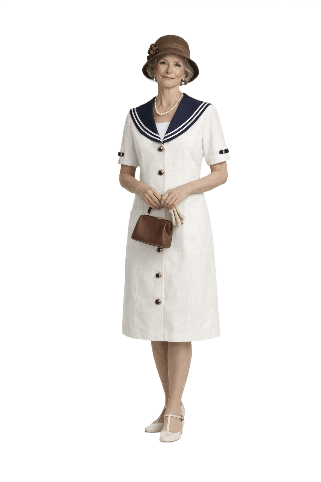 1930s White Cotton Dress - Model