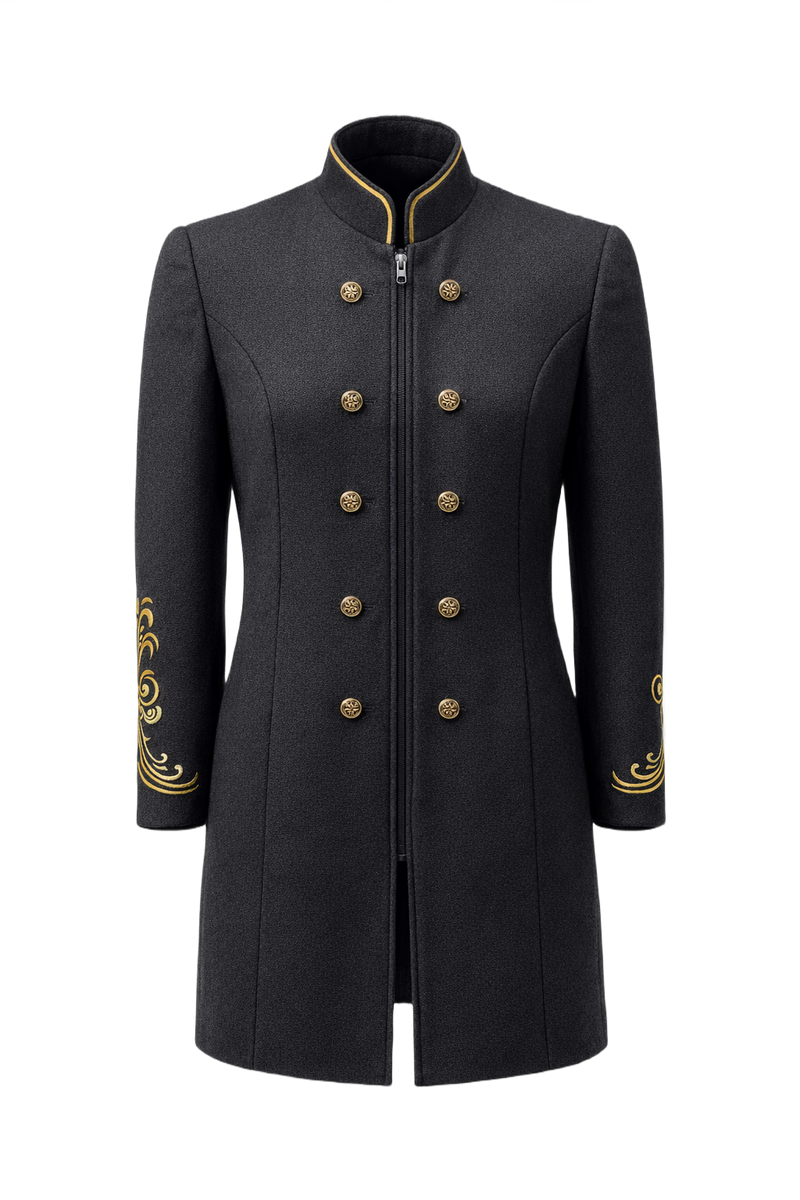 1990s Black Wool Coat - Front View