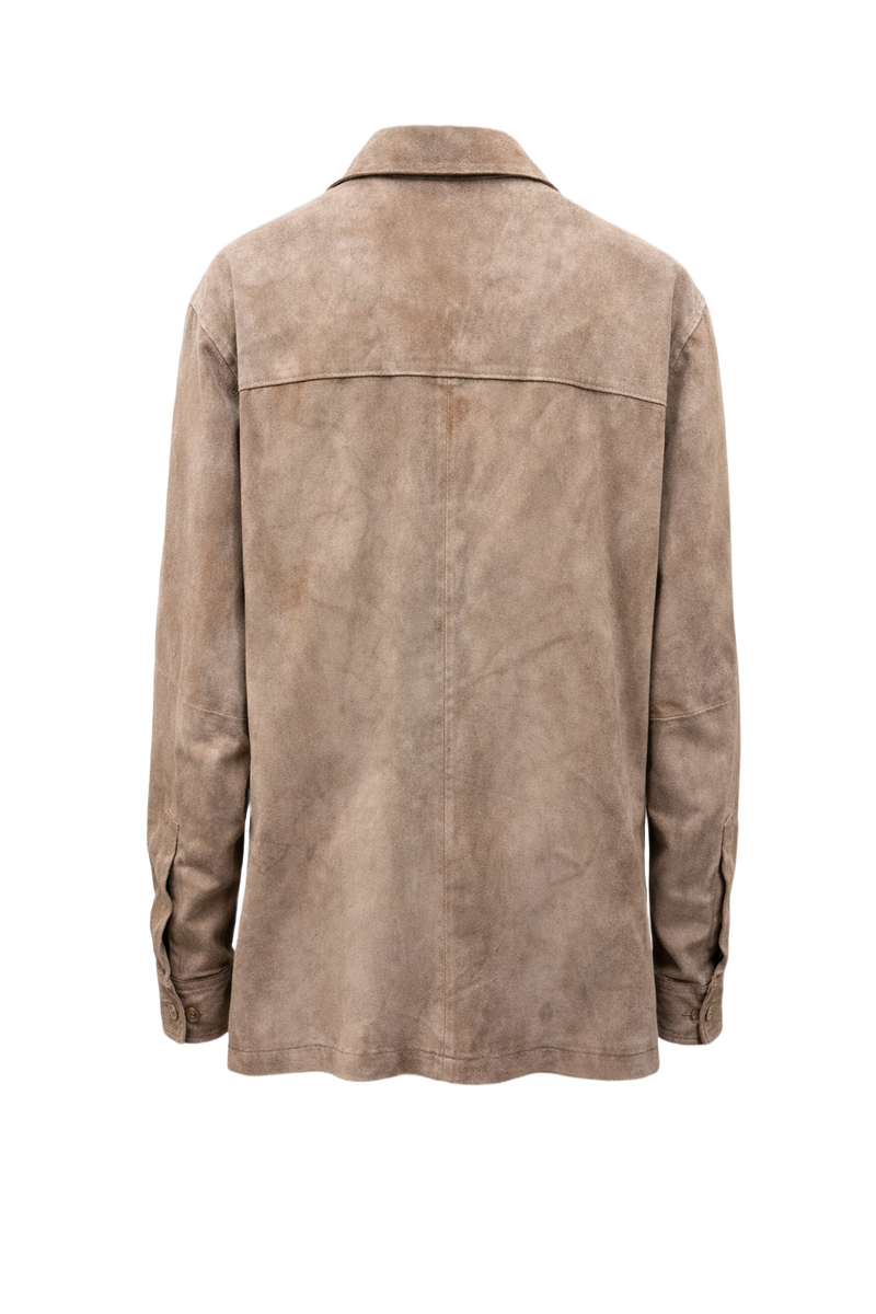 1990s Taupe Suede Shirt Jacket - Back View