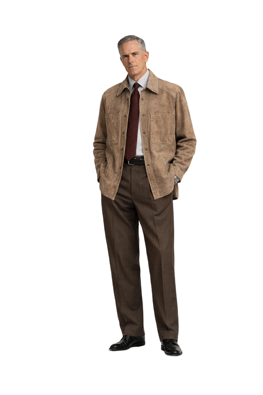 1990s Taupe Suede Shirt Jacket - Model