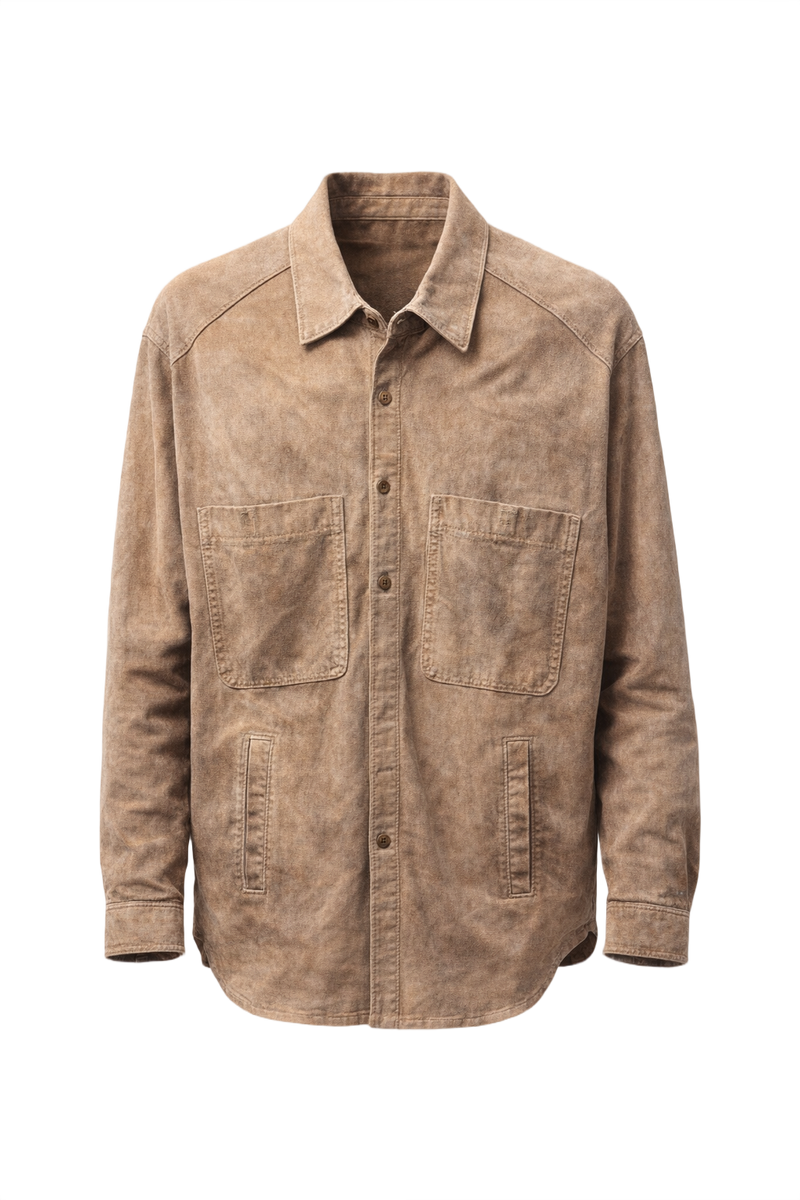 1990s Taupe Suede Shirt Jacket - Front View
