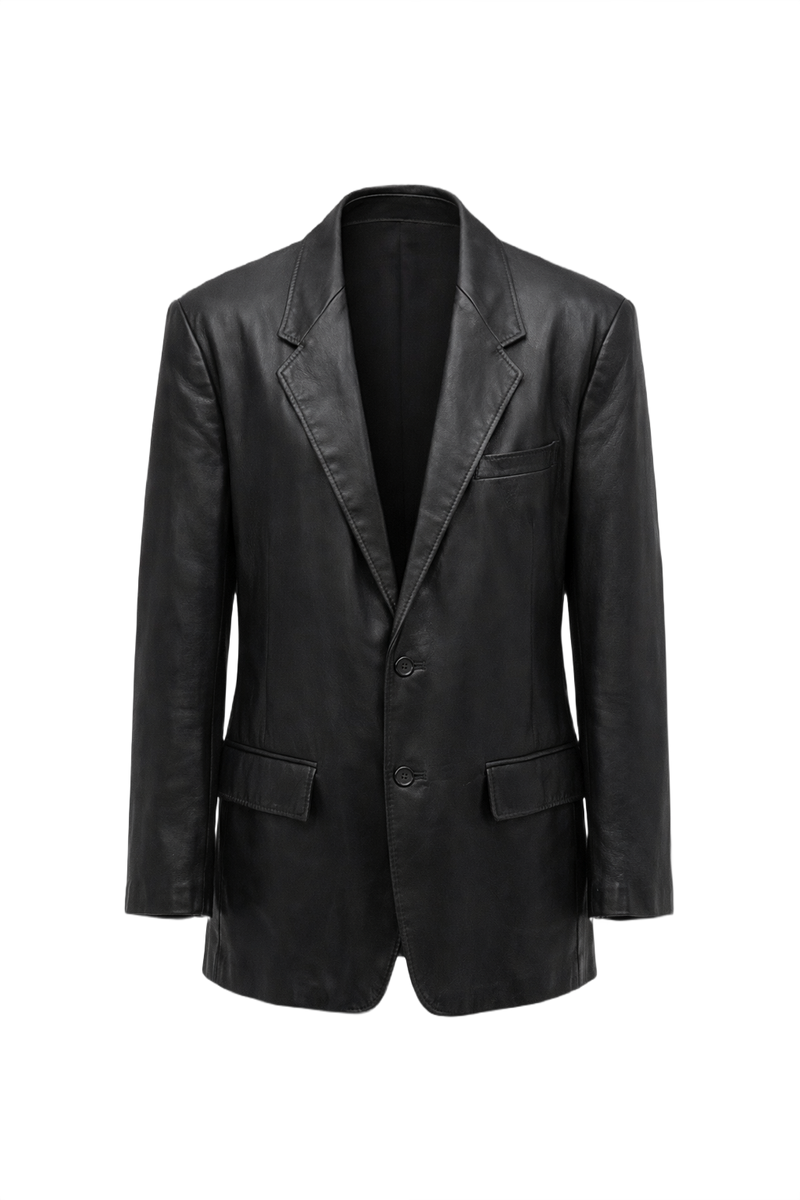 1990s Black Leather Jacket - Front View