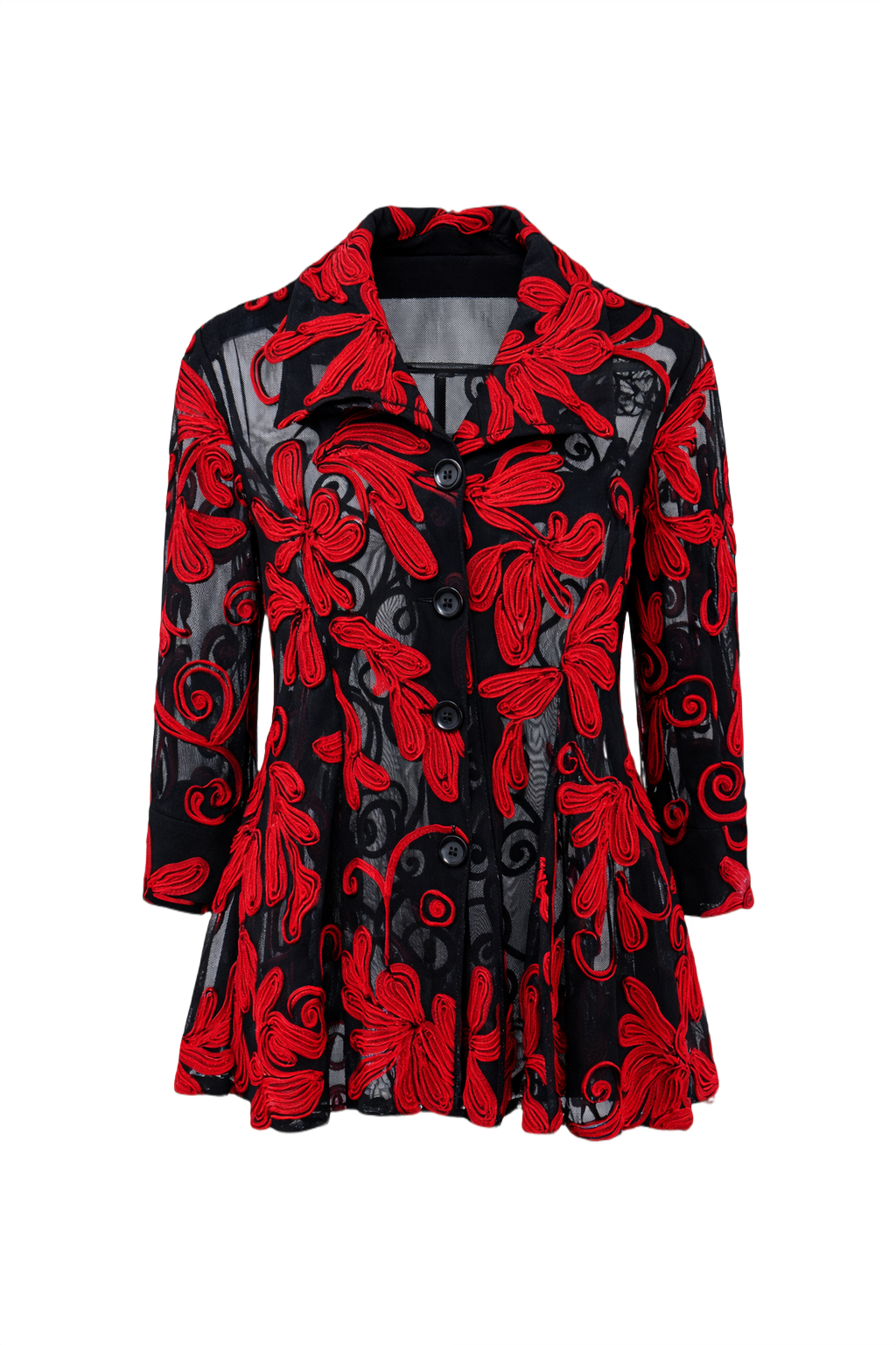 1970s Black Mesh Floral Jacket - Front View