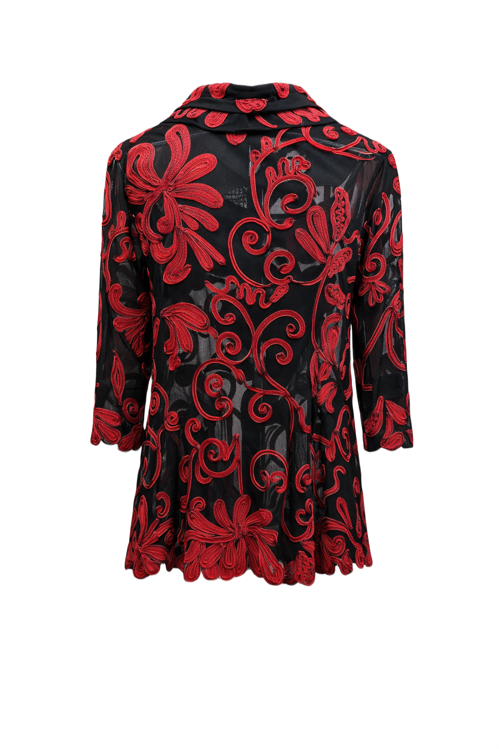 1970s Black Mesh Floral Jacket - Back View