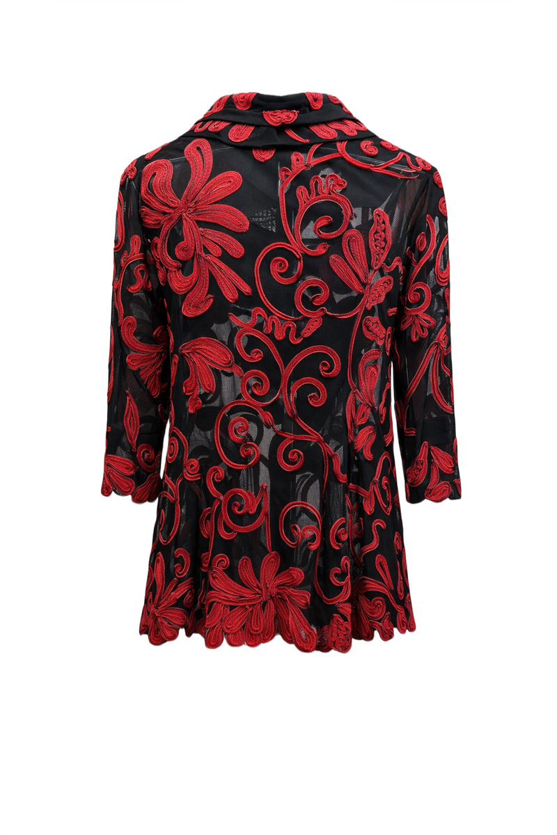 1970s Black Mesh Floral Jacket - Back View