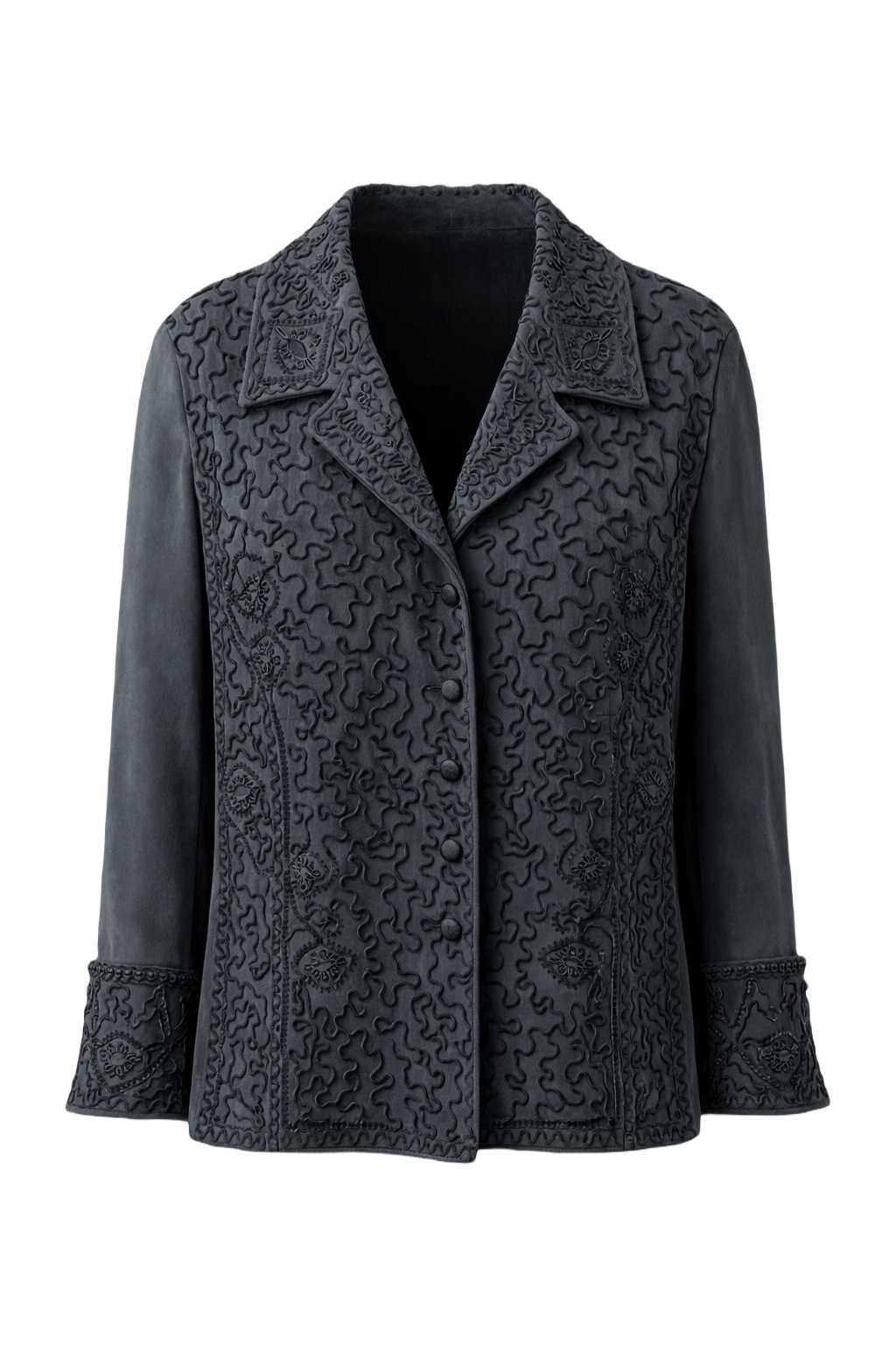 1990s Charcoal Grey Suede Jacket - Front View