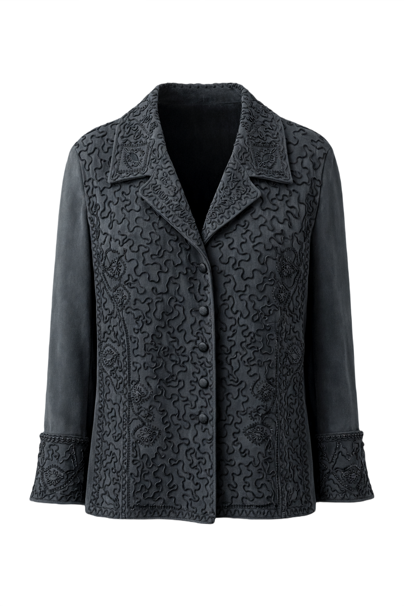 1990s Charcoal Grey Suede Jacket - Front View