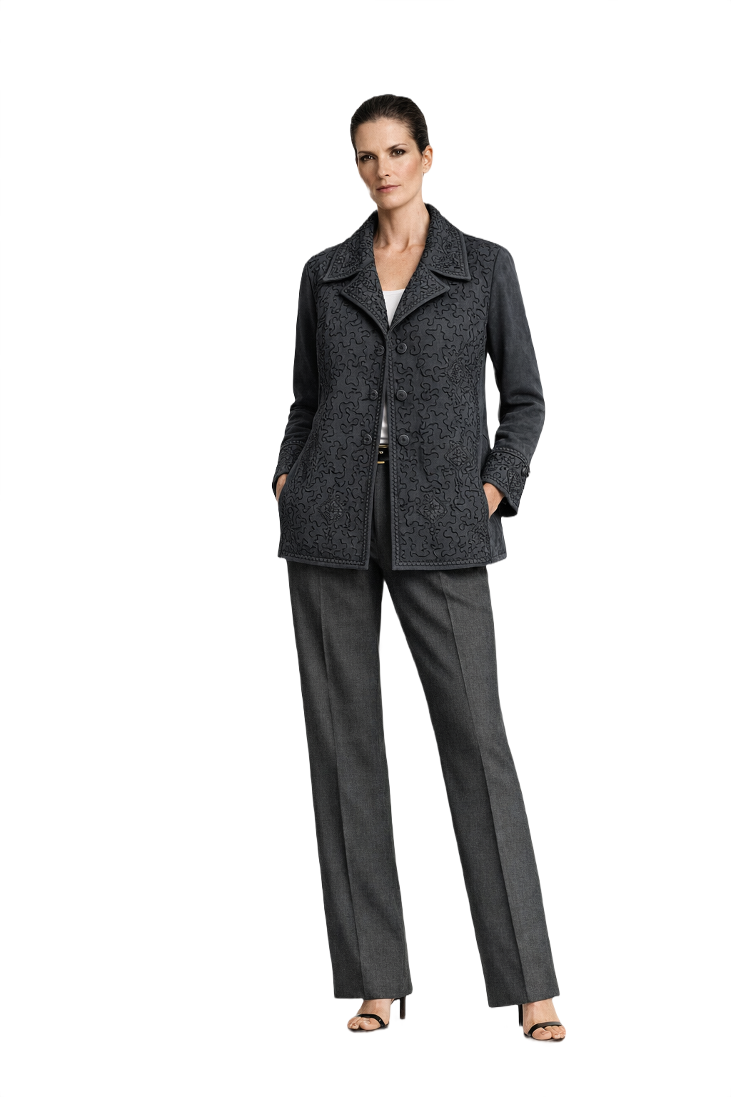 1990s Charcoal Grey Suede Jacket - Model