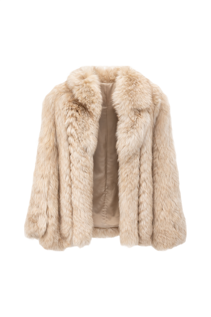 1980s Cream Fur Coat - Front View