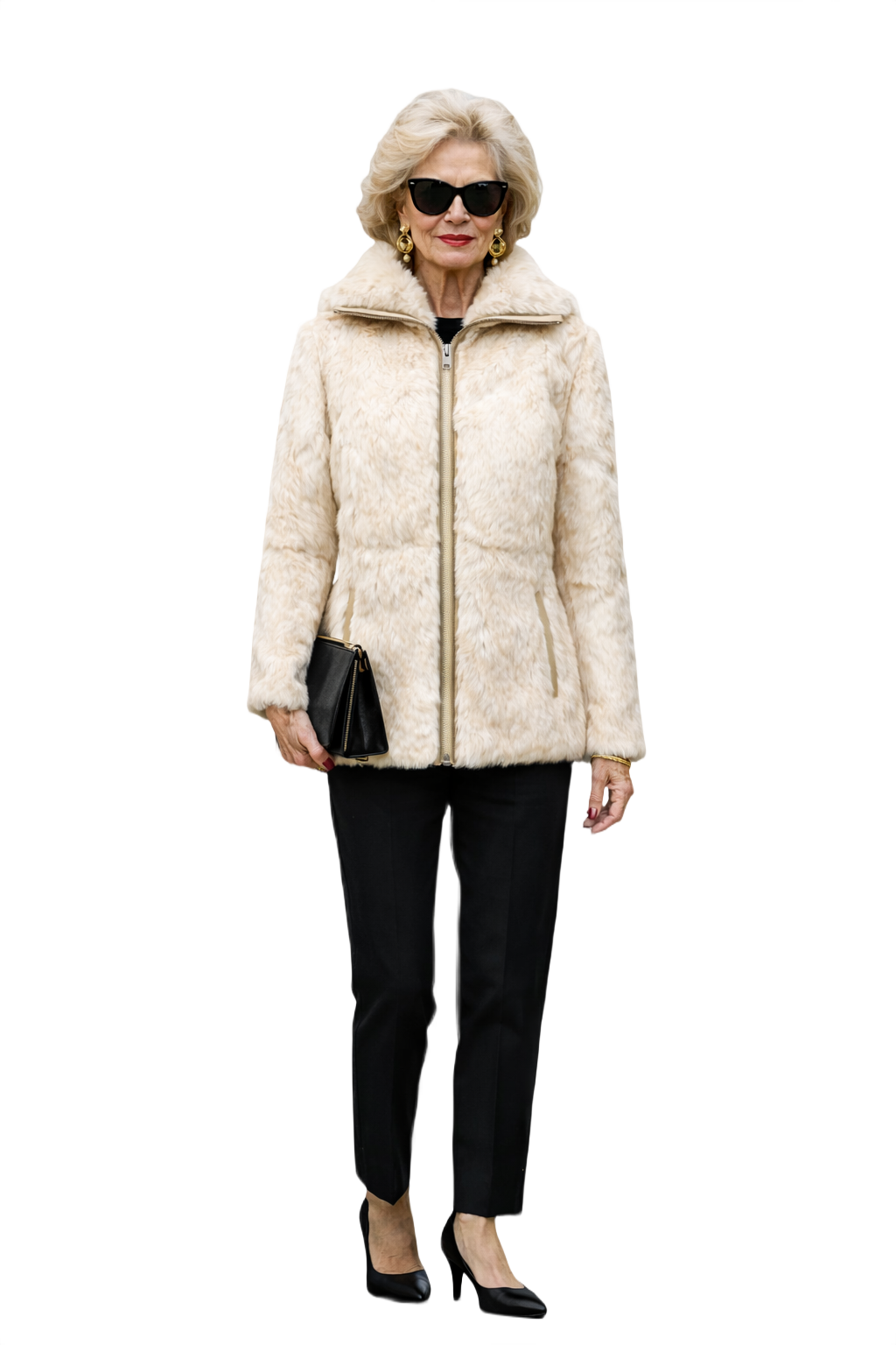 1980s Cream White Faux Fur Coat - Model