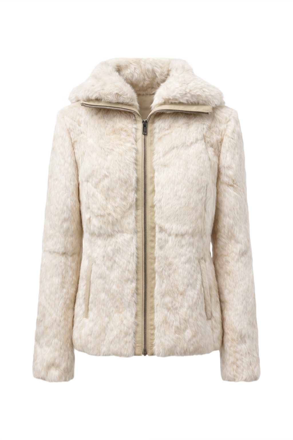 1980s Cream White Faux Fur Coat - Front View