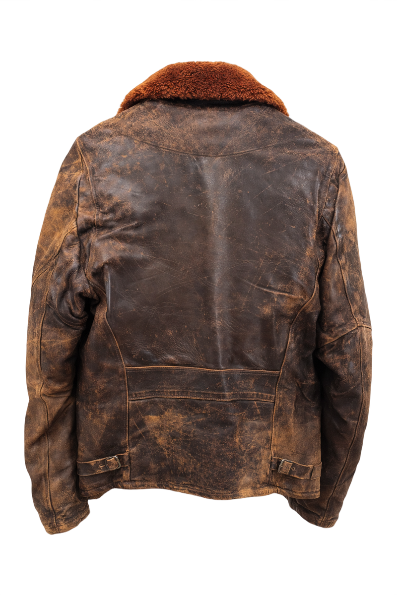 1940s Brown Leather Jacket - Back View