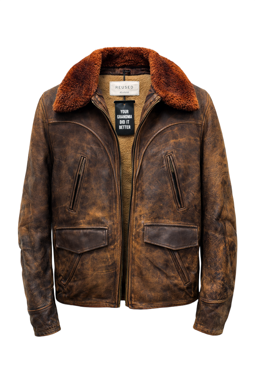 1940s Brown Leather Jacket - Front View