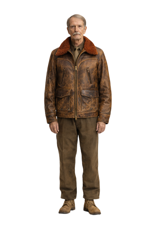 1940s Brown Leather Jacket - Model