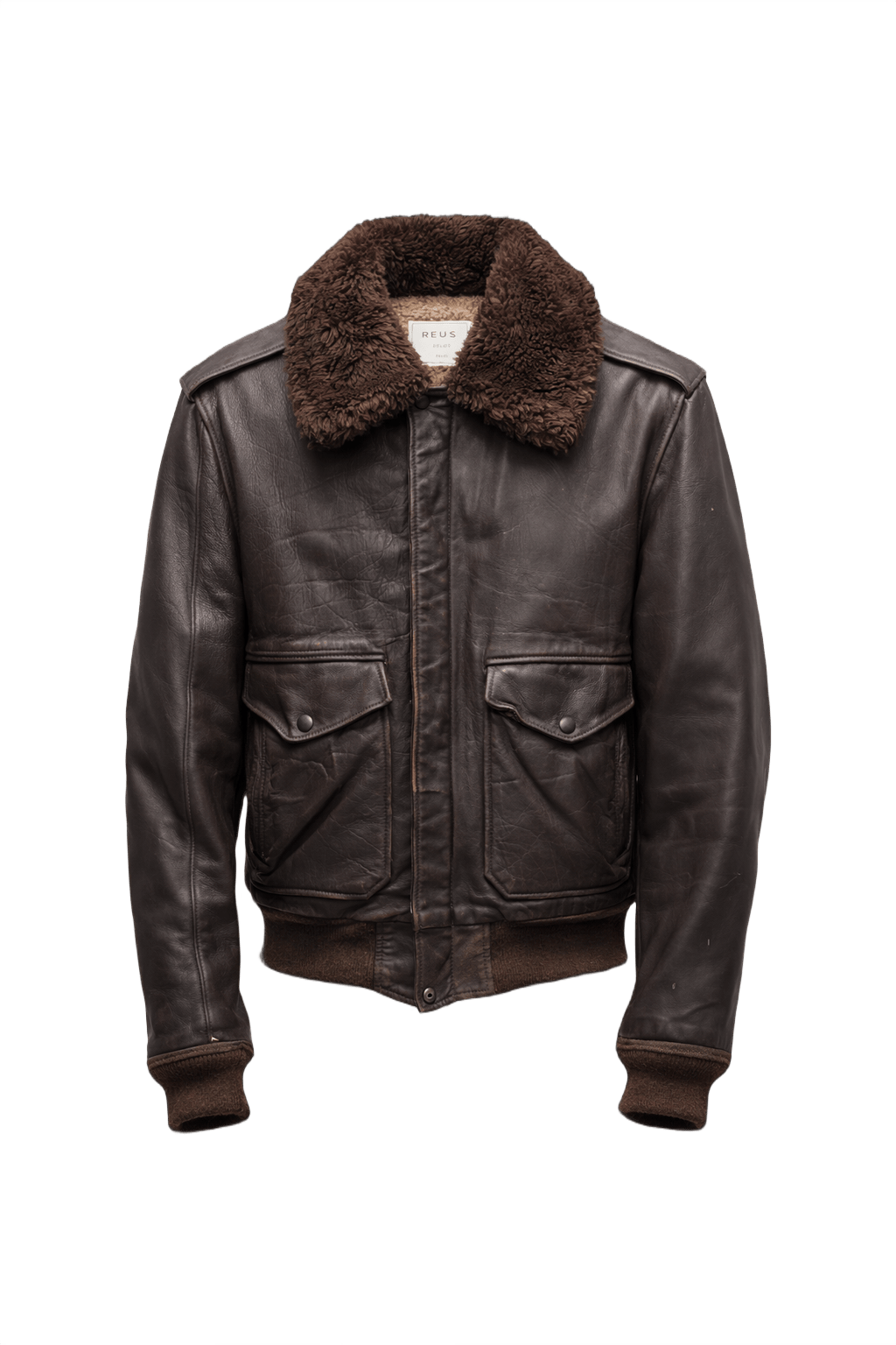 1960s Dark Brown Leather Bomber Jacket - Front View