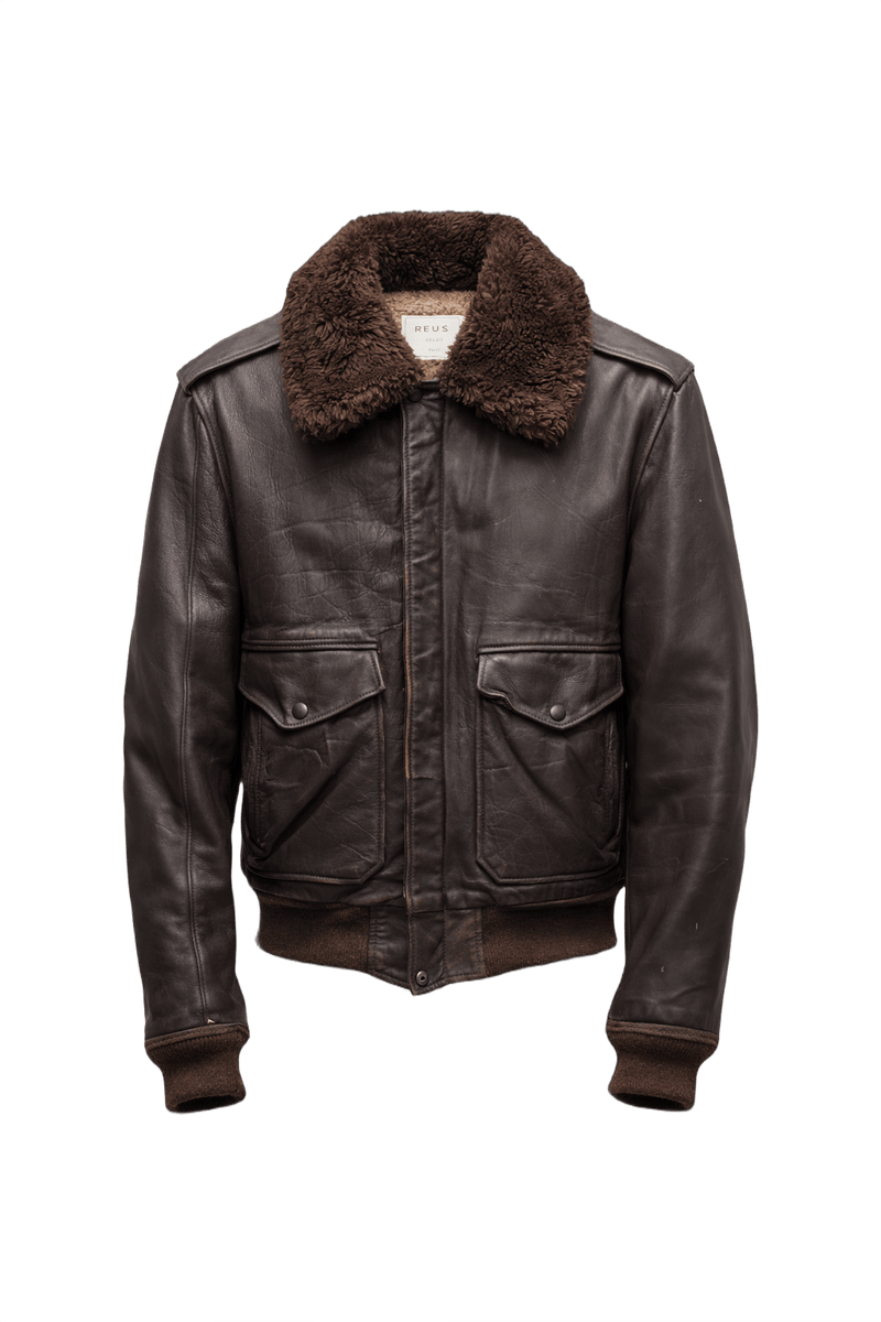 1960s Dark Brown Leather Bomber Jacket - Front View