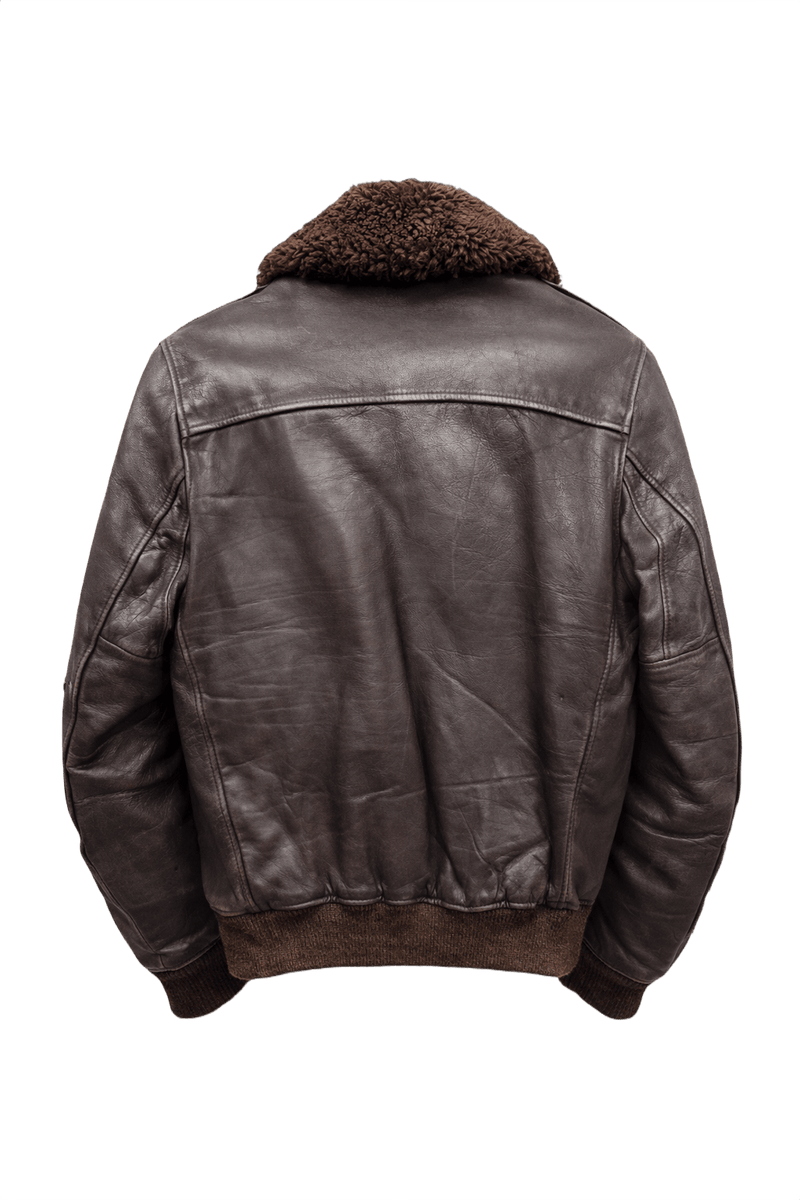 1960s Dark Brown Leather Bomber Jacket - Back View