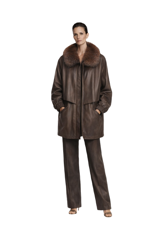 1980s Brown Leather Coat - Model