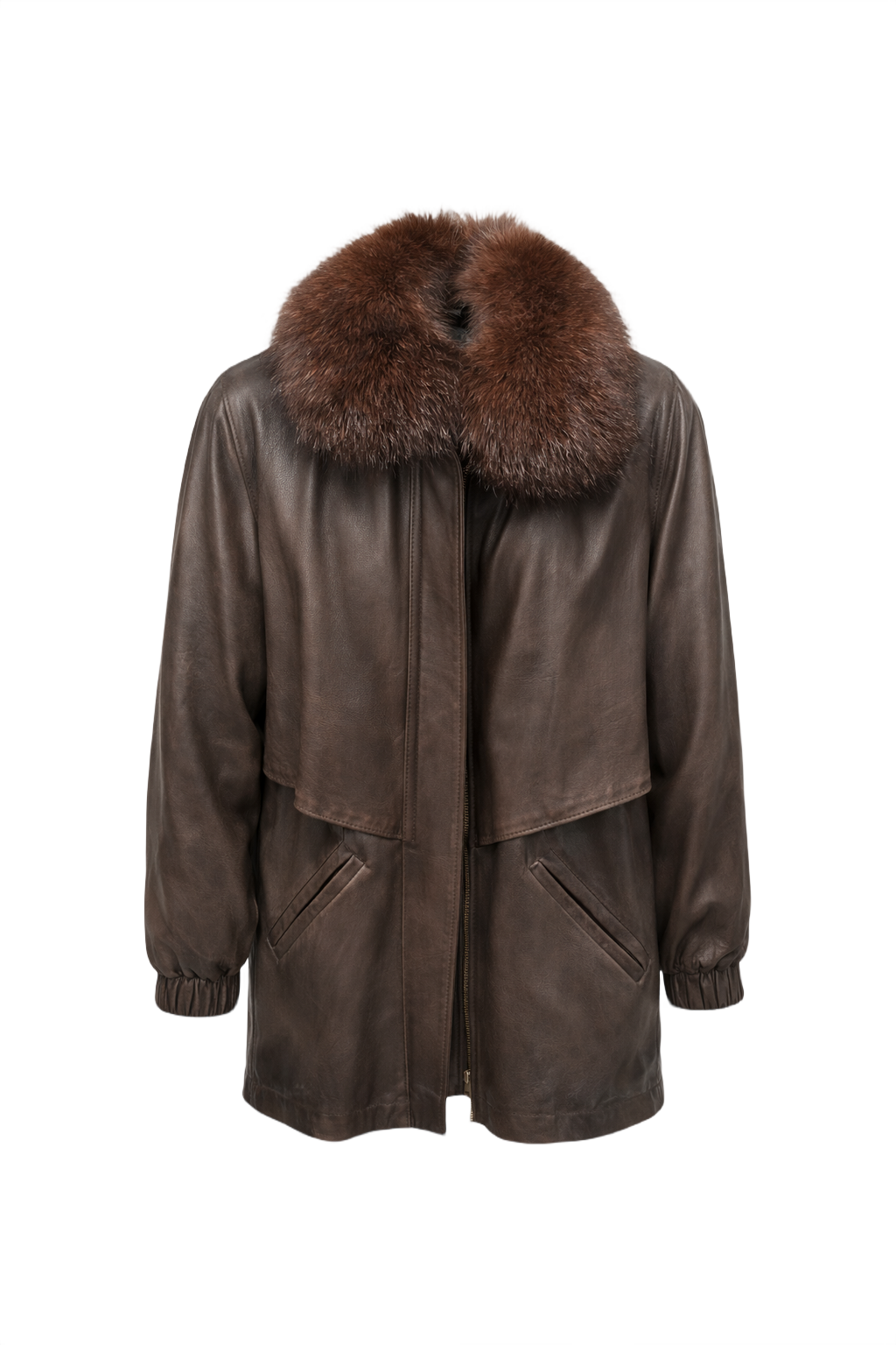 1980s Brown Leather Coat - Front View