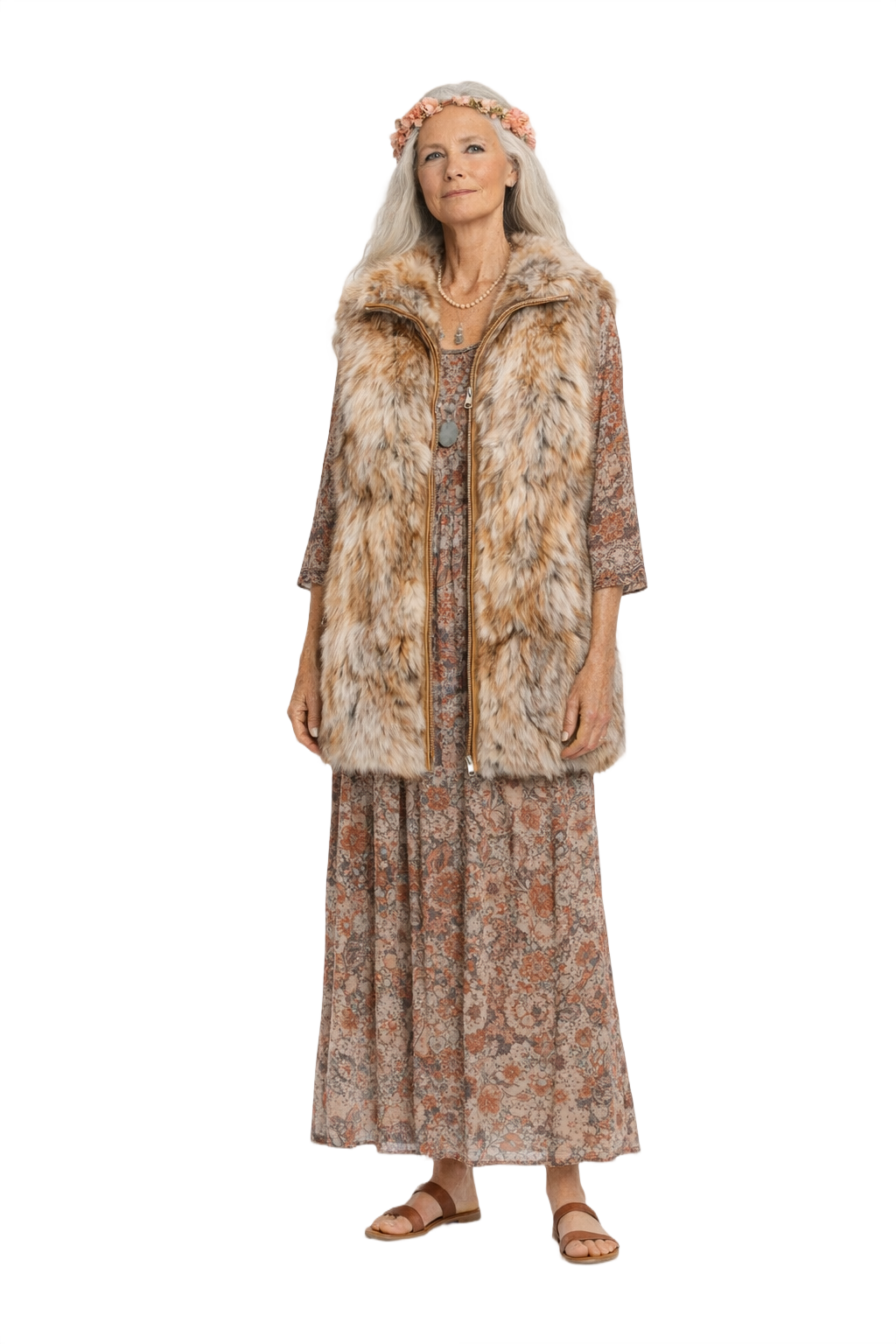 1970s Natural Fur Sleeveless Vest - Model