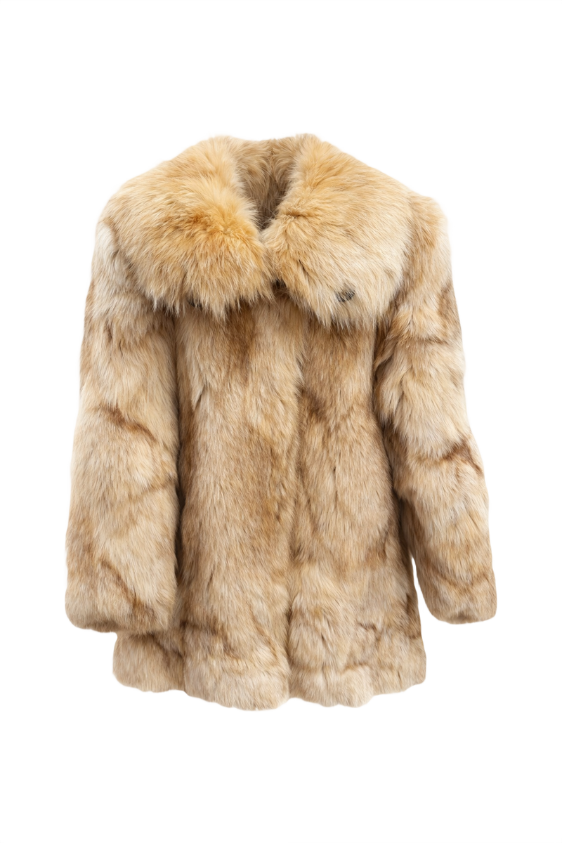 1980s Beige Fur Oversized Fur Coat - Front View