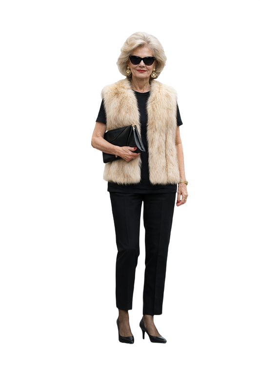 1980s Cream Fur Vest - Model