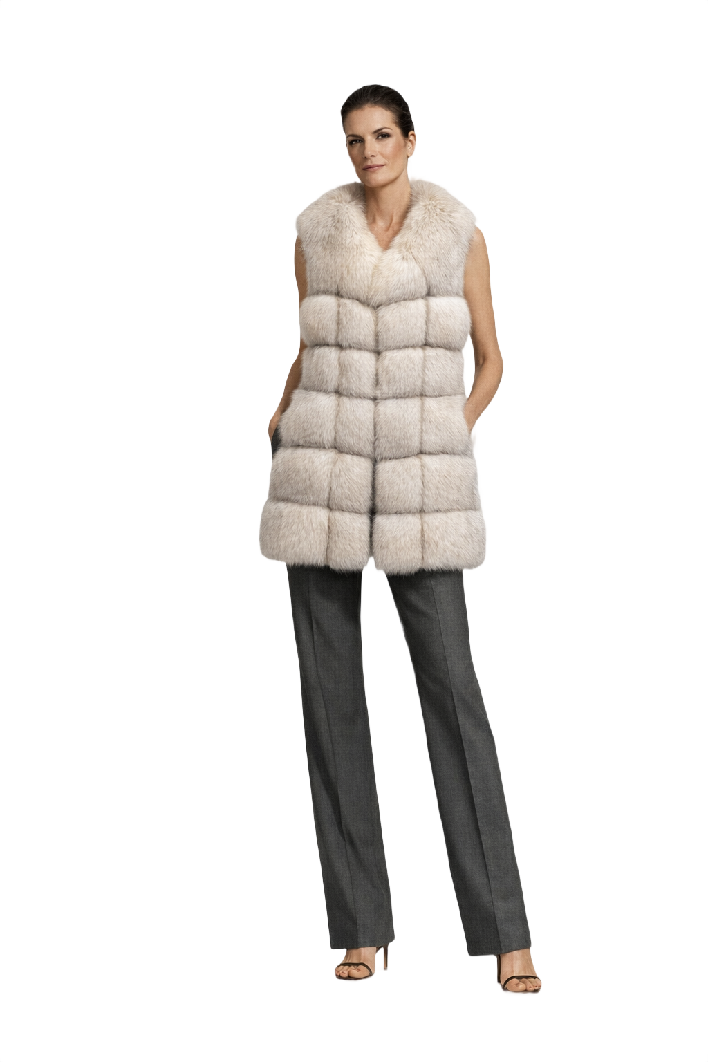 1990s Light Grey Fur Coat - Model