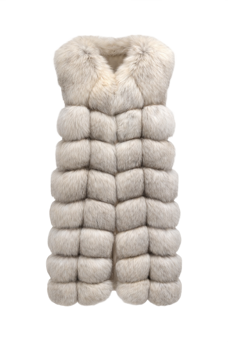 1990s Light Grey Fur Coat - Front View
