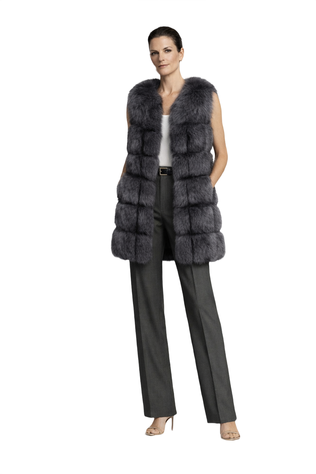 1990s Charcoal Grey Fur Coat - Model