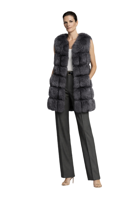 1990s Charcoal Grey Fur Coat - Model