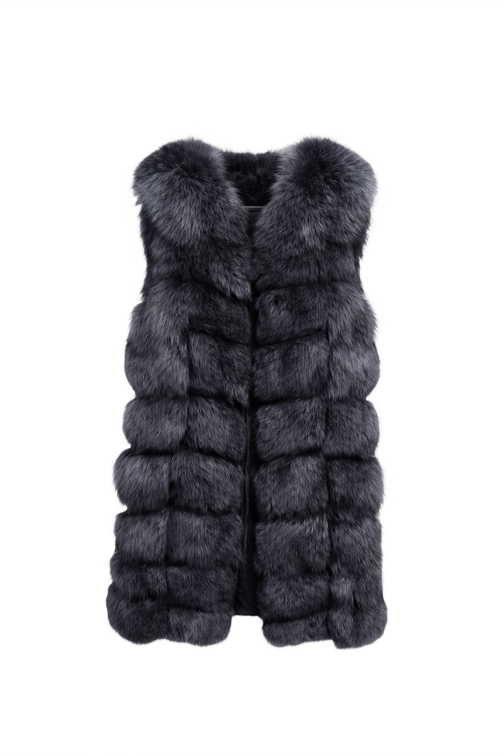1990s Charcoal Grey Fur Coat - Front View