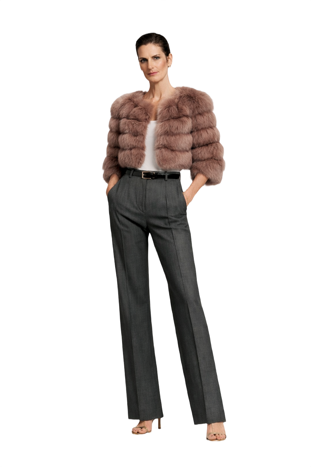 1990s Taupe Brown Fur Coat - Model