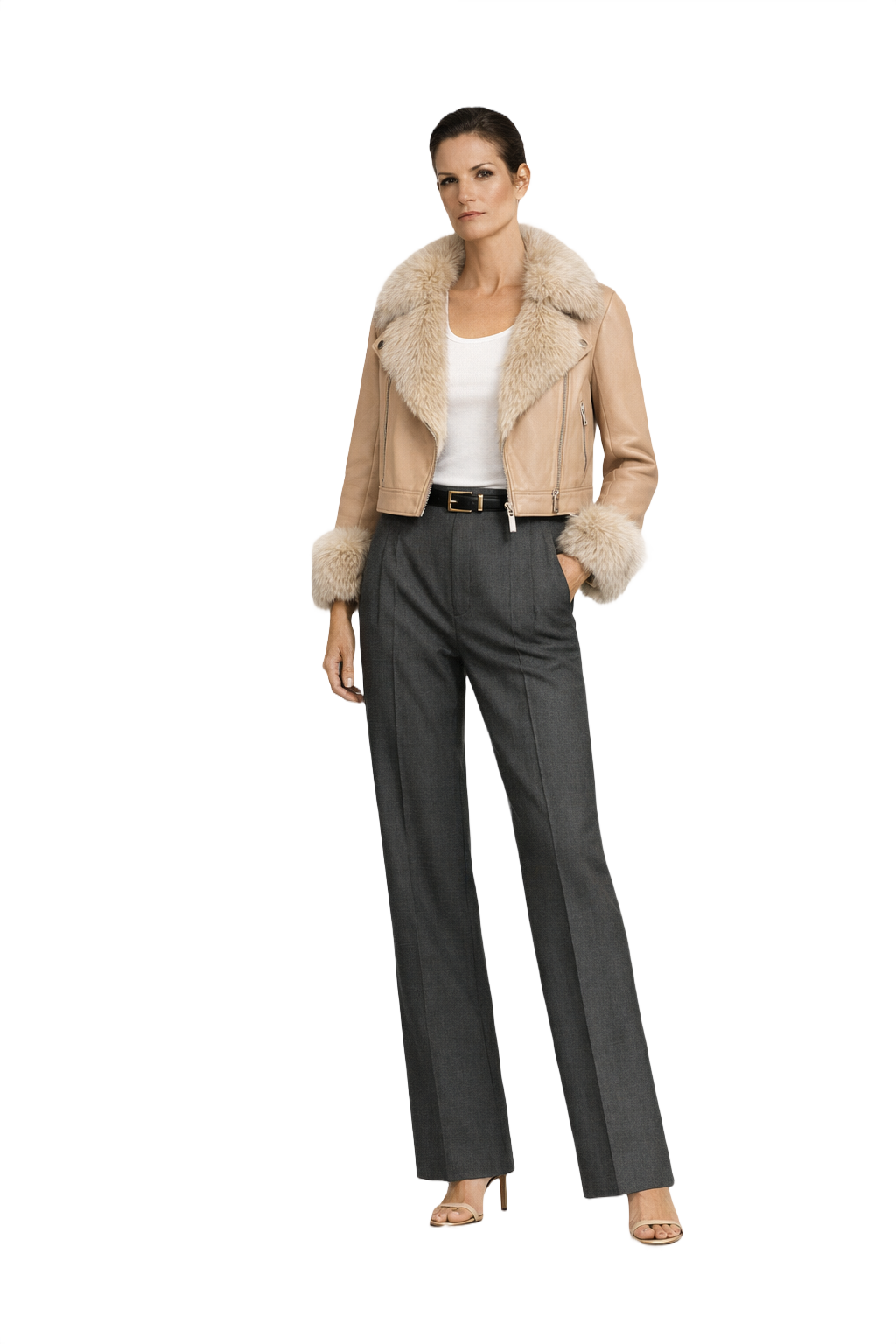 1990s Beige Leather Jacket - Model