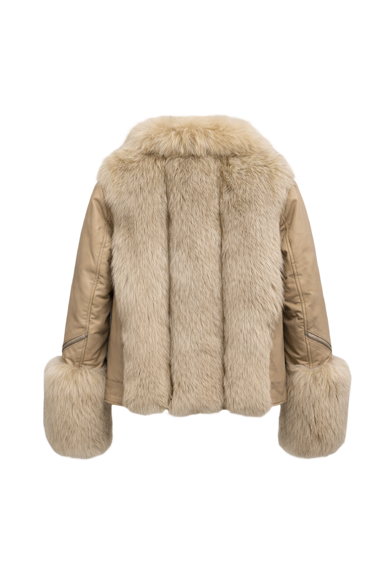 1990s Beige Leather Jacket - Back View