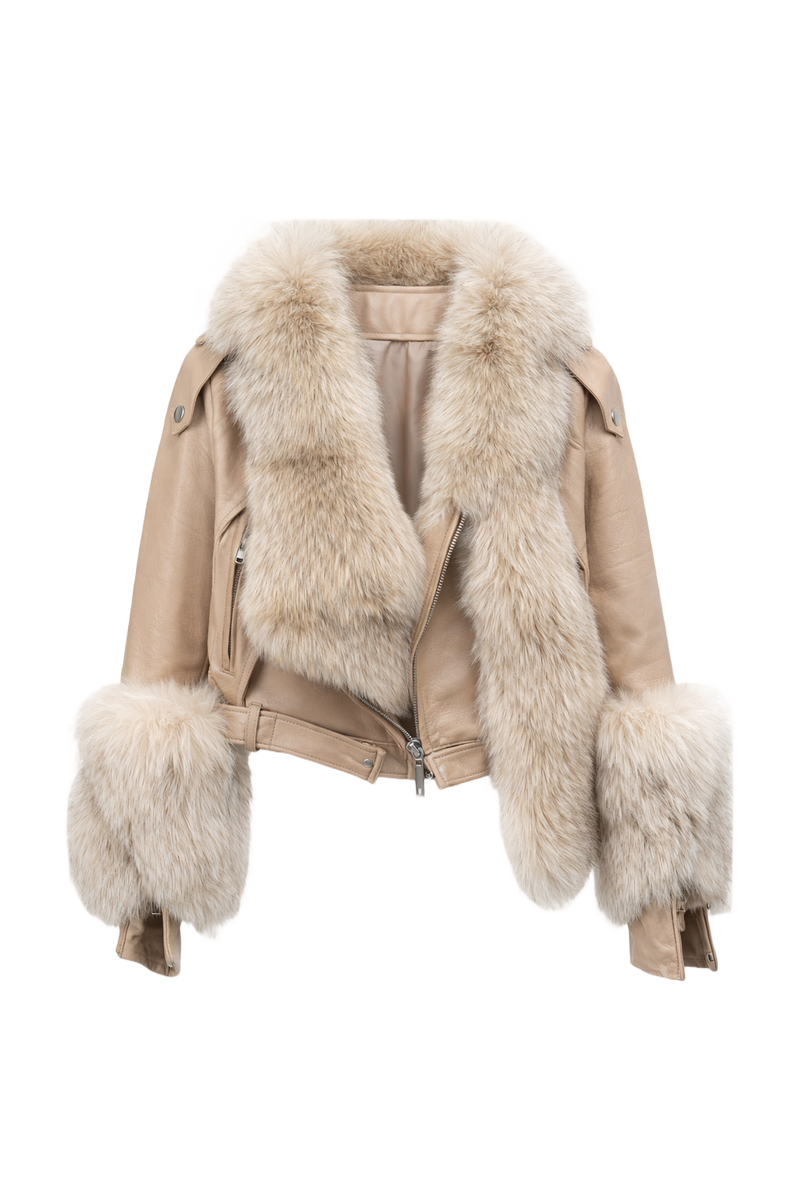 1990s Beige Leather Jacket - Front View