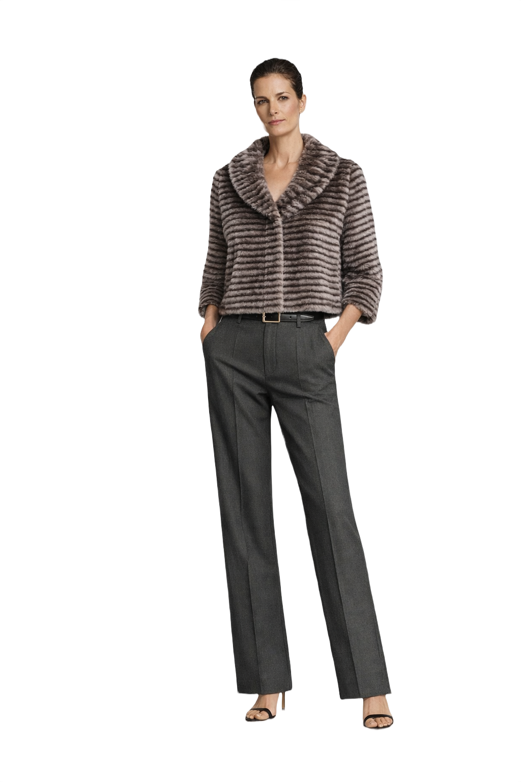 1990s Grey Fur Coat - Model