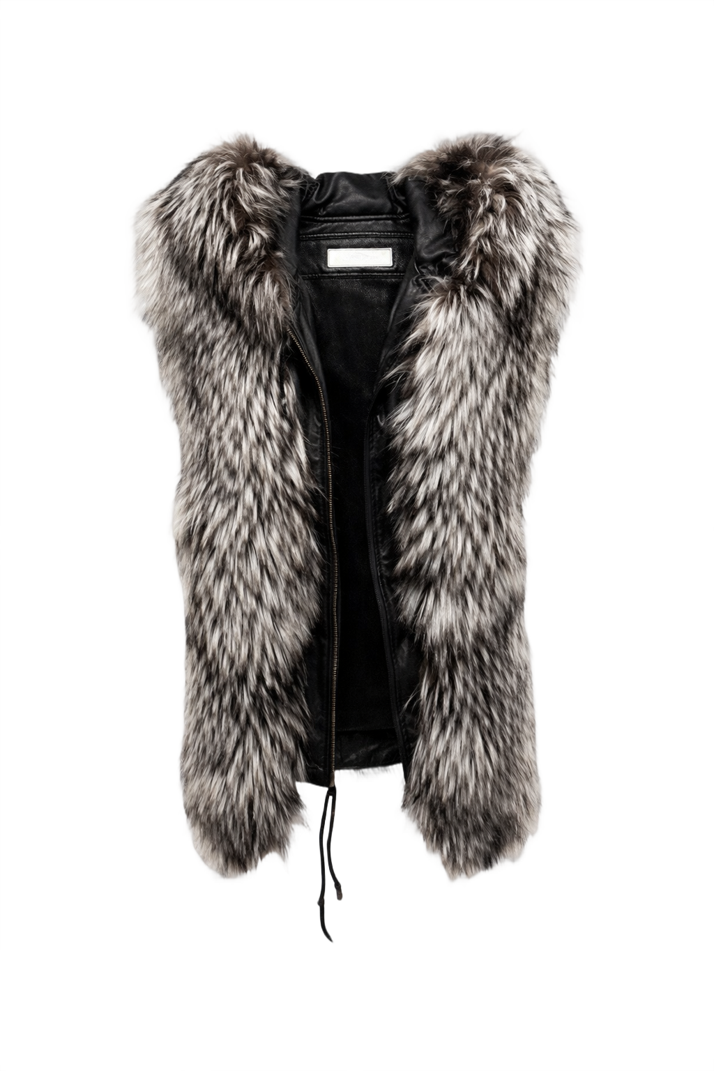 1990s Black Faux Fur Vest - Front View
