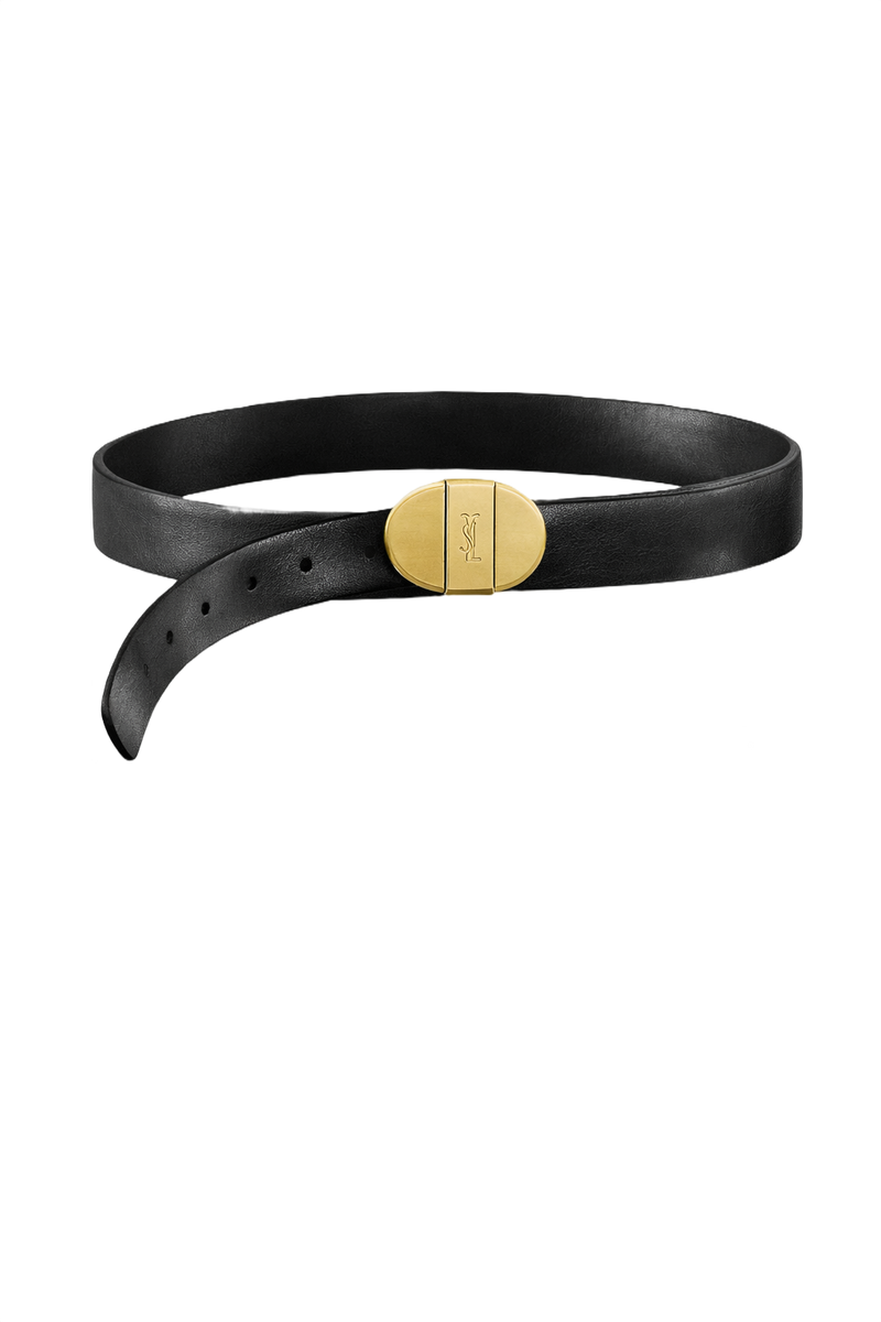 1980s Black Leather Belt - Front View