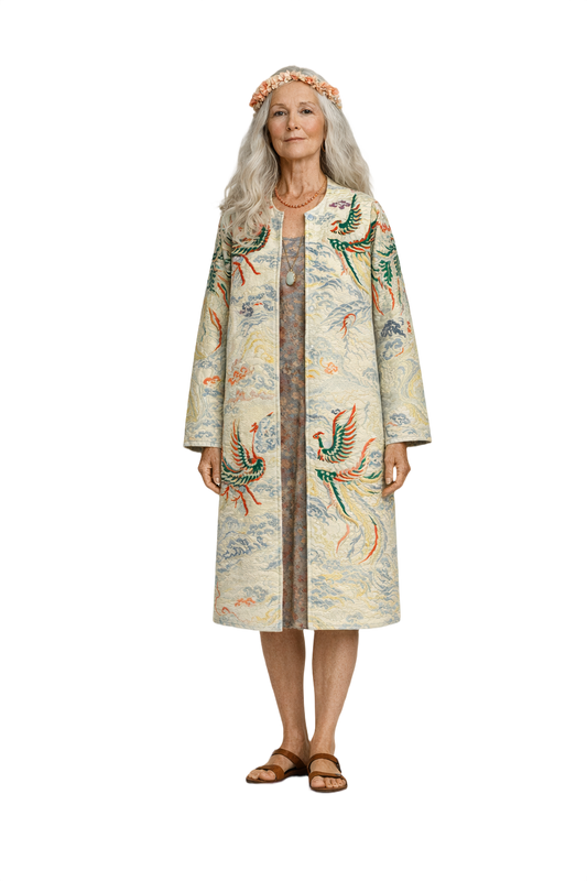 1970s Cream Silk Coat - Model