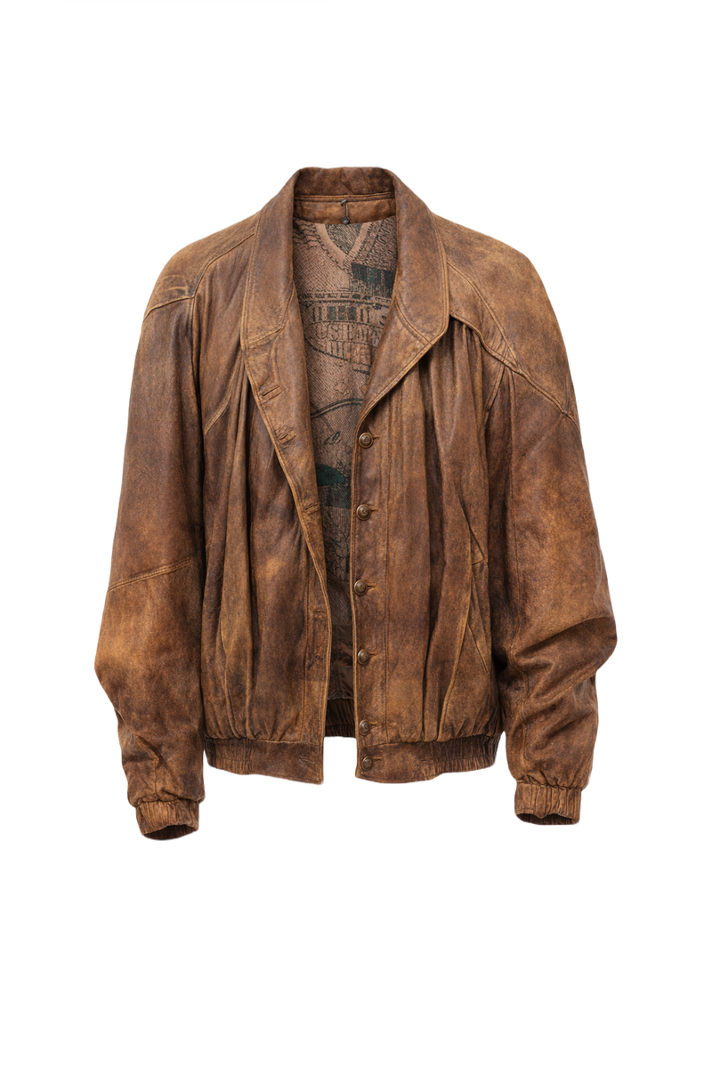 1980s Brown Leather Jacket - Front View