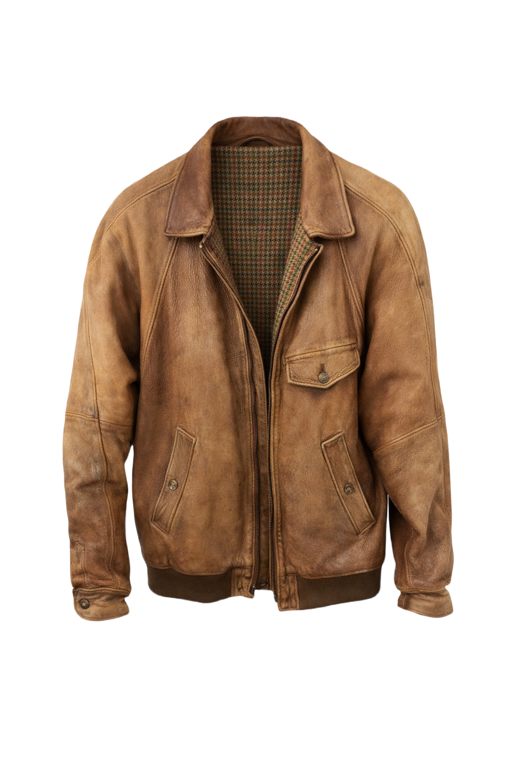 1970s Brown Leather Jacket - Front View