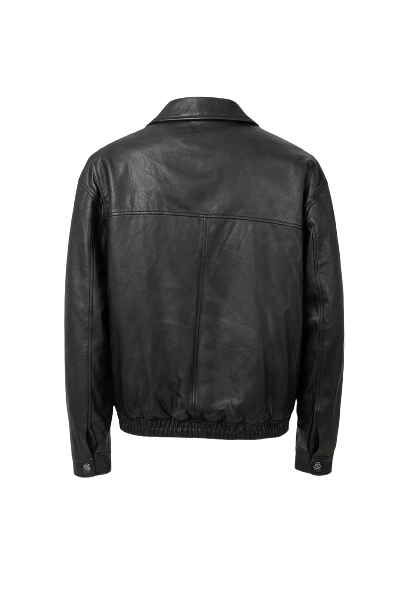 1990s Black Leather Jacket - Back View