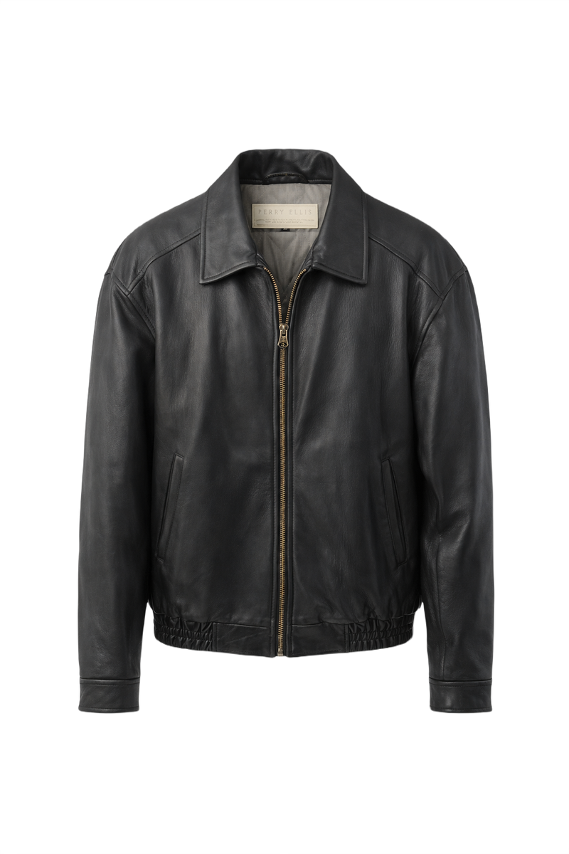 1990s Black Leather Jacket - Front View