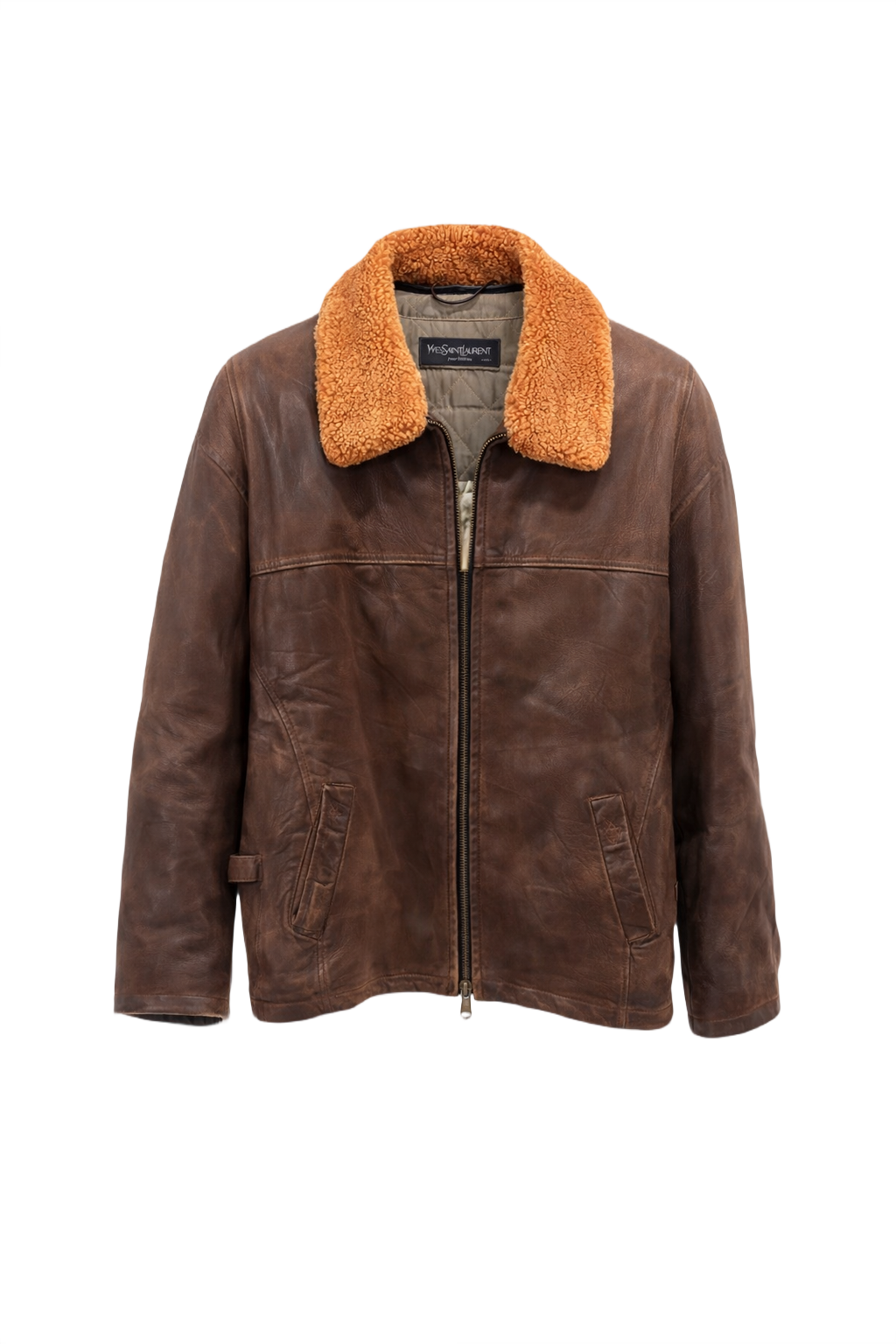 1970s Brown Leather Yves Saint Laurent Jacket - Front View