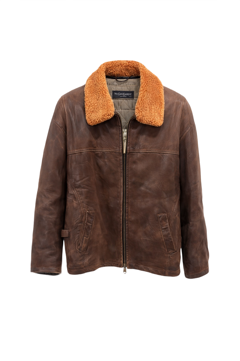 1970s Brown Leather Yves Saint Laurent Jacket - Front View