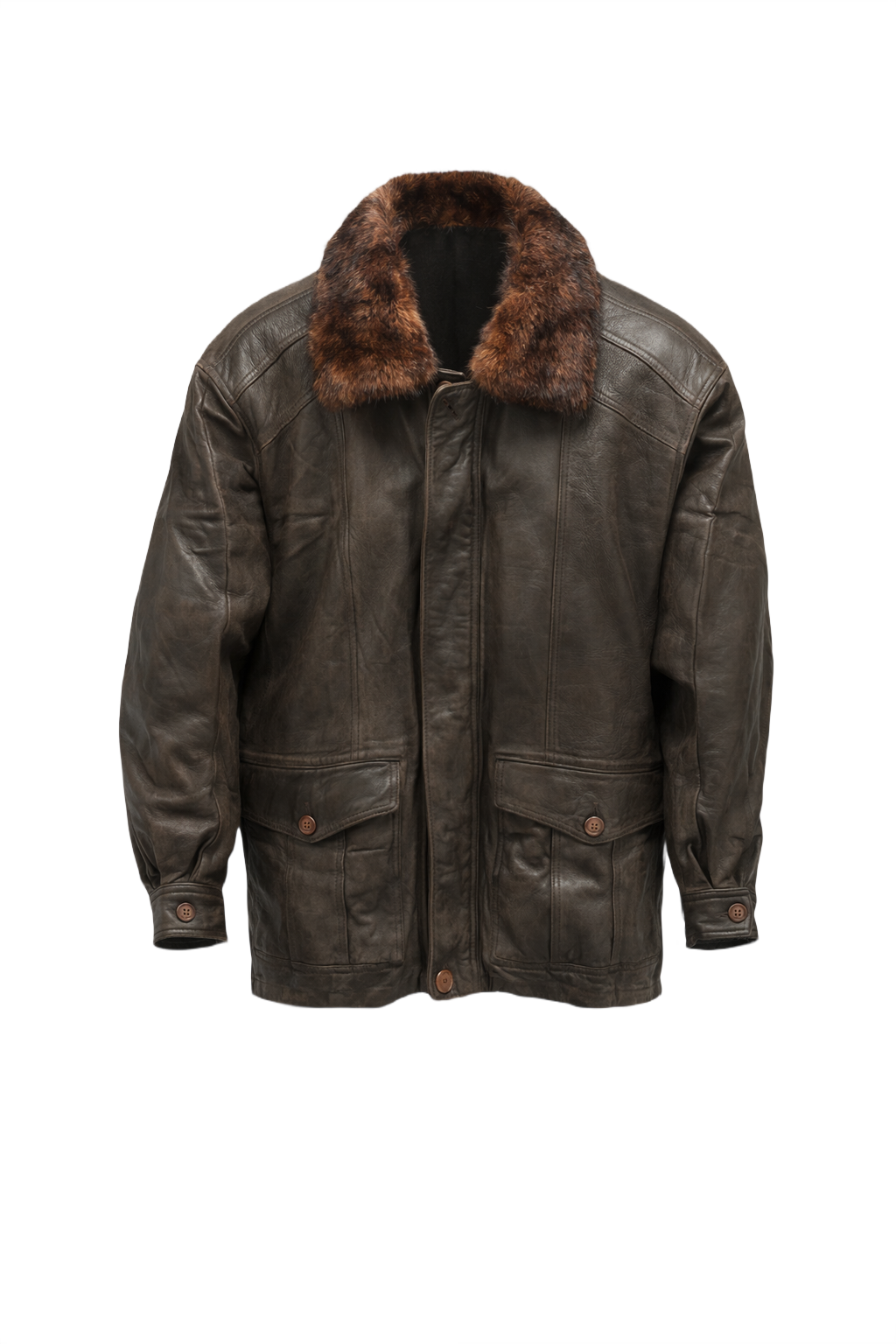 1970s Brown Leather Jacket - Front View