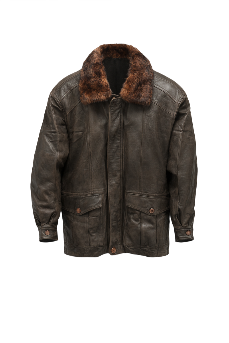 1970s Brown Leather Jacket - Front View