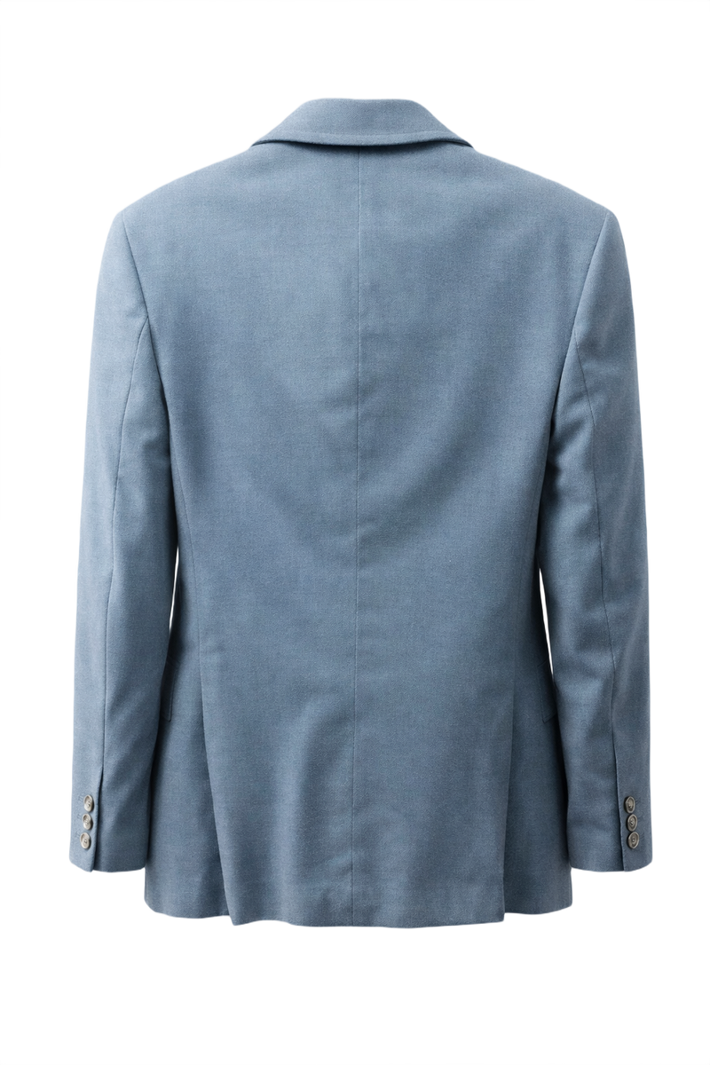 1980s Dusty Blue Cotton Blend Blazer - Back View